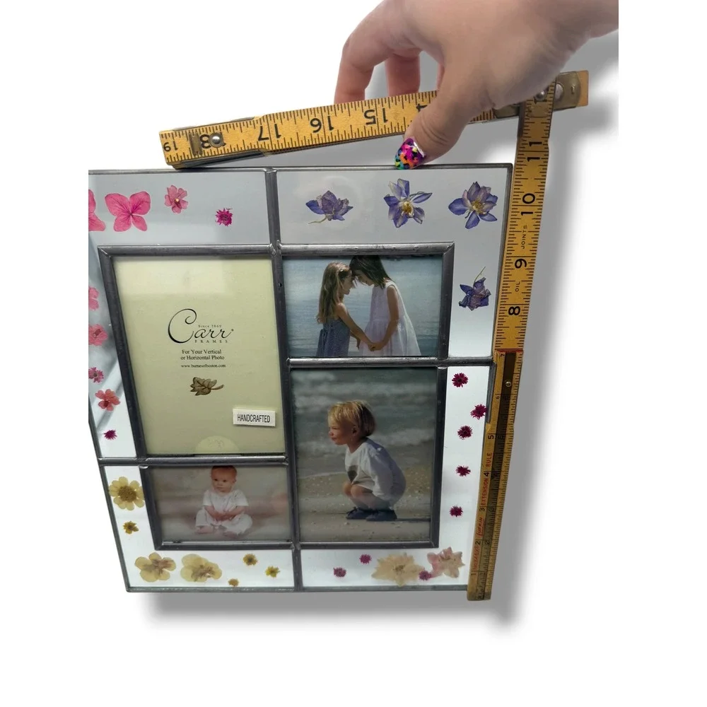Vintage Carr Handcrafted Stained Glass Pressed Flower Collage Picture Frame
